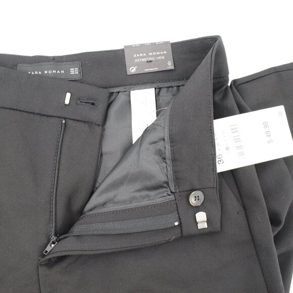 NWT Zara pants women's 4 Asymmetric Hem black cotton blend career preppy work - Picture 12 of 15